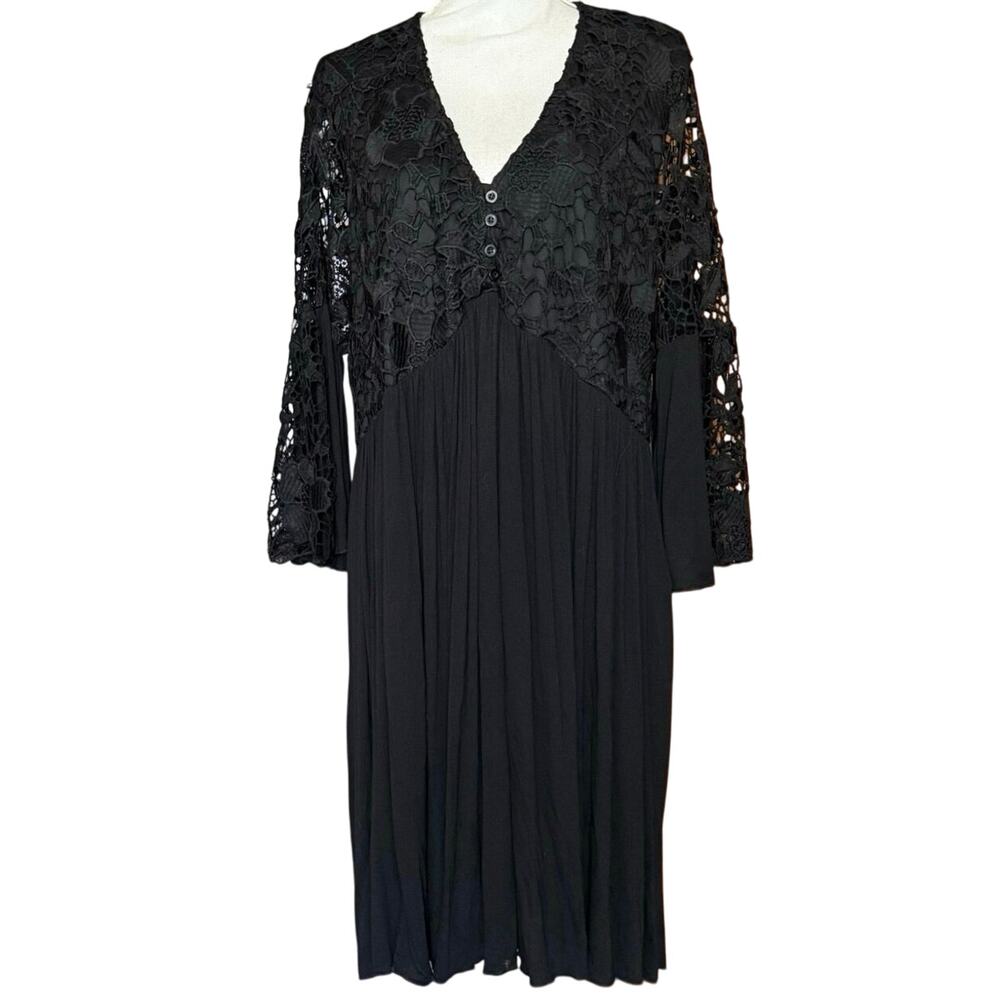 Unique J Gee black crochet bell flare sleeve fit and flare dress high waist 2x - Picture 12 of 12